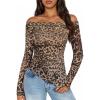 imageZESICA Floral Mesh Off Shoulder Long Sleeve Tops for Women 2026 Y2k Double Lined Sheer Spring Going Out ShirtsLeopardbrown