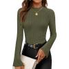 imageZESICA Womens Long Sleeve Shirts 2026 Spring Mock Neck Ribbed Slim Fit Tops Basic Tees Dressy Casual Outfits ClothesArmygreen