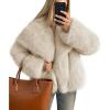 imageZESICA Womens Winter Faux Fur Coats Fluffy Jacket 2026 Trendy Long Sleeve Lapel Shaggy Warm Outerwear with PocketsApricot
