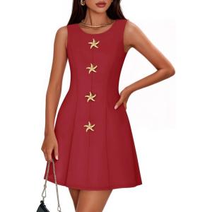 imageZESICA Womens Elegant Sleeveless Mini Dresses 2026 Summer Crewneck Formal Business Cocktail Party A Line Short DressRed