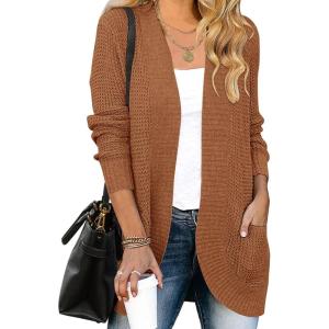 imageZESICA Womens Fall Winter 2026 Long Sleeve Open Front Casual Lightweight Soft Knit Cardigan Sweater OuterwearBrown