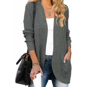 imageZESICA Womens Fall Winter 2026 Long Sleeve Open Front Casual Lightweight Soft Knit Cardigan Sweater OuterwearDarkgrey