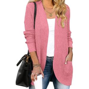 imageZESICA Womens Fall Winter 2026 Long Sleeve Open Front Casual Lightweight Soft Knit Cardigan Sweater OuterwearDarkpink