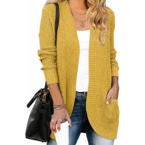imageZESICA Womens Fall Winter 2026 Long Sleeve Open Front Casual Lightweight Soft Knit Cardigan Sweater OuterwearMustard