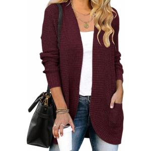 imageZESICA Womens Fall Winter 2026 Long Sleeve Open Front Casual Lightweight Soft Knit Cardigan Sweater OuterwearWine
