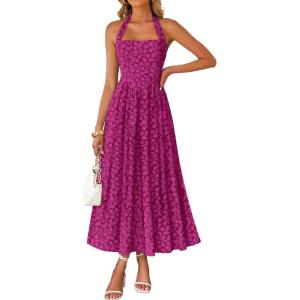 imageZESICA Womens Summer Sleeveless Floral Midi Dresses 2026 Halter Neck Wedding Guest Cocktail Party Flowy A Line Long DressEggplant