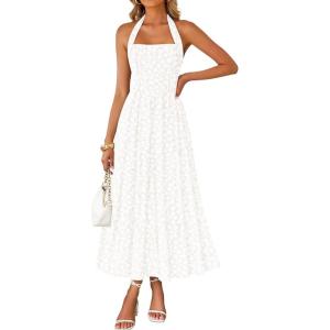 imageZESICA Womens Summer Sleeveless Floral Midi Dresses 2026 Halter Neck Wedding Guest Cocktail Party Flowy A Line Long DressWhite