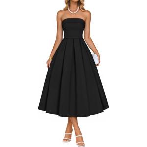 imageZESICA Womens Summer Strapless Cocktail Dresses 2026 Elegant Off Shoulder Flowy A Line Wedding Guest Party Midi DressBlack