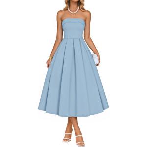 imageZESICA Womens Summer Strapless Cocktail Dresses 2026 Elegant Off Shoulder Flowy A Line Wedding Guest Party Midi DressBlue
