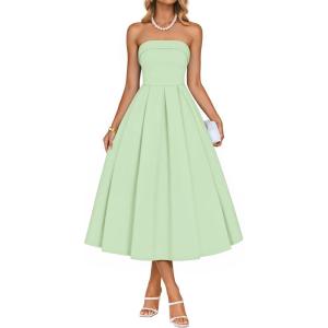 imageZESICA Womens Summer Strapless Cocktail Dresses 2026 Elegant Off Shoulder Flowy A Line Wedding Guest Party Midi DressLightgreen