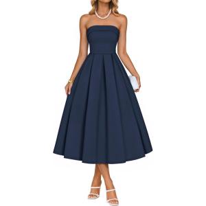 imageZESICA Womens Summer Strapless Cocktail Dresses 2026 Elegant Off Shoulder Flowy A Line Wedding Guest Party Midi DressNavy