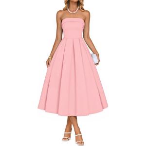 imageZESICA Womens Summer Strapless Cocktail Dresses 2026 Elegant Off Shoulder Flowy A Line Wedding Guest Party Midi DressPink