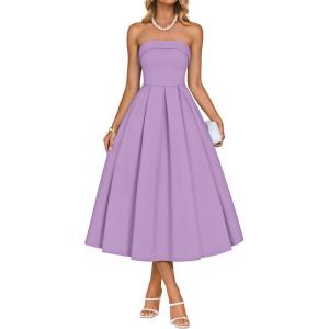 imageZESICA Womens Summer Strapless Cocktail Dresses 2026 Elegant Off Shoulder Flowy A Line Wedding Guest Party Midi DressPurple