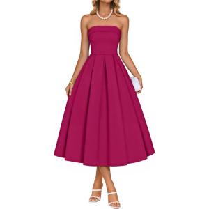 imageZESICA Womens Summer Strapless Cocktail Dresses 2026 Elegant Off Shoulder Flowy A Line Wedding Guest Party Midi DressRose
