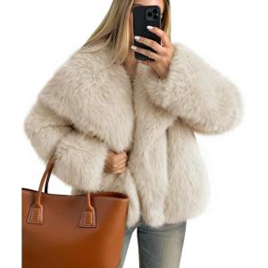 imageZESICA Womens Winter Faux Fur Coats Fluffy Jacket 2026 Trendy Long Sleeve Lapel Shaggy Warm Outerwear with PocketsApricot