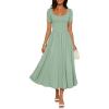 imageZESICA Summer Wedding Guest Dresses for Women 2026 Elegant Classy Square Neck Short Sleeve Cocktail Party Midi DressLight Green