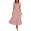 imageZESICA Summer Wedding Guest Dresses for Women 2026 Elegant Classy Square Neck Short Sleeve Cocktail Party Midi DressPink
