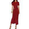 imageZESICA Womens 2026 Summer Short Sleeve Bodycon Midi Dress Crewneck Ruched Wedding Guest Cocktail Party Long DressesRed