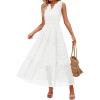 imageZESICA Womens 2026 Summer Sleeveless Maxi Dress Casual V Neck Hollow Out Eyelet A Line Flowy Party Long DressesWhite