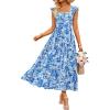 imageZESICA Womens Summer Boho Floral Midi Dress 2026 Casual Ruffle Cap Sleeve Beach Wedding Guest Flowy Tiered Long DressesBlue