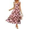 imageZESICA Womens Summer Boho Floral Midi Dress 2026 Casual Ruffle Cap Sleeve Beach Wedding Guest Flowy Tiered Long DressesBrown