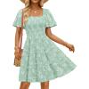 imageZESICA Womens Summer Boho Floral Mini Dress 2026 Casual Short Sleeve Square Neck Swing Beach Vacation SundressSage