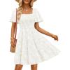 imageZESICA Womens Summer Boho Floral Mini Dress 2026 Casual Short Sleeve Square Neck Swing Beach Vacation SundressWhite