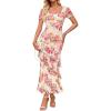 imageZESICA Womens Summer Floral Bodycon Maxi Dress 2026 Square Neck Mesh Ruffle Elegant Cocktail Wedding Party Long DressesApricot