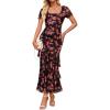 imageZESICA Womens Summer Floral Bodycon Maxi Dress 2026 Square Neck Mesh Ruffle Elegant Cocktail Wedding Party Long DressesBlack