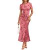 imageZESICA Womens Summer Short Sleeve Floral Bodycon Dress 2026 Ruched Mesh Wedding Guest Cocktail Party Maxi DressesPink