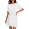 imageZESICA Womens Summer Short Sleeve Mini Dresses 2026 Crewneck Ruched Tie Waist Bodycon Casual Beach Party T Shirt DressWhite