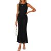 imageZESICA Womens Summer Sleeveless Bodycon Dress 2026 Crewneck Ruched Sexy Mesh Wedding Guest Cocktail Party Maxi DressesBlack