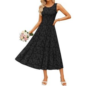 imageZESICA Womens Summer Boho Floral Midi Dress 2026 Sleeveless Beach Vacation Dresses Casual Flowy SundressBlack