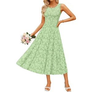 imageZESICA Womens Summer Boho Floral Midi Dress 2026 Sleeveless Beach Vacation Dresses Casual Flowy SundressGreen