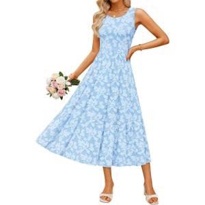 imageZESICA Womens Summer Boho Floral Midi Dress 2026 Sleeveless Beach Vacation Dresses Casual Flowy SundressLight Blue