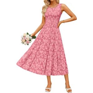 imageZESICA Womens Summer Boho Floral Midi Dress 2026 Sleeveless Beach Vacation Dresses Casual Flowy SundressPink