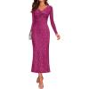 imageZESICA Womens Fall Floral Long Sleeve Bodycon Dress 2026 Elegant V Neck Cocktail Party Long Midi DressesRosypurple