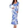 imageZESICA Womens Fall Floral Long Sleeve Maxi Dress 2026 Boho Bodycon V Neck Ruffle Wedding Party Long DressesSky