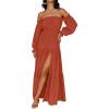 imageZESICA Womens 2026 Boho Sexy Off Shoulder Long Sleeve Smocked High Waist Side Split Flowy A Line Tiered Long Maxi DressRust