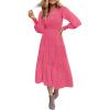 imageZESICA Womens Casual Long Sleeve Crew Neck High Waist Smocked Flowy Tiered Midi DressHotpink