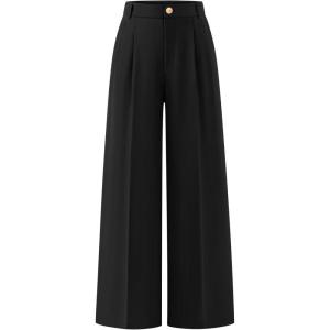 imageZESICA Womens Wide Leg Dress Pants 2026 High Waisted Business Casual Palazzo Pants Work Office Slacks TrousersBlack