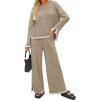 imageZESICA Womens 2 Piece Outfits Set 2026 Casual Long Sleeve Knit Pullover Top and Wide Leg Pants Sweatsuit Lounge SetsTan