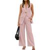 imageZESICA Womens 2026 Summer 2 Piece Sets Sleeveless Blazer Vest and Wide Leg Pants Suits Business Casual OutfitsPink