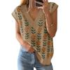 imageZESICA Womens Floral Sleeveless Sweater Vest 2026 Summer Oversized Cap Sleeve V Neck Loose Knit Tank Tops Casual OutfitsKhaki