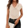 imageZESICA Womens Summer Short Sleeve Business Casual Tops 2026 Cowl Neck Knit Shirts Spring Work Dressy BlousesApricot