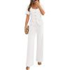 imageZESICA Womens Summer Two Pieces Suits Set 2026 Short Sleeve Blazer Wide Leg Pants Business Casual Outfits SetsWhite