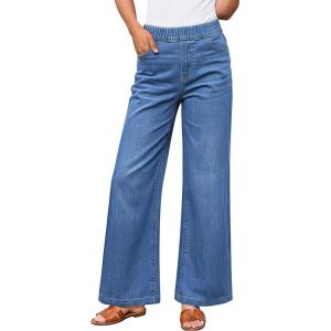 imageZESICA Wide Leg Jeans for Women High Waisted Stretchy Baggy Denim Pants 2026 Trendy Elastic Waist Trousers with PocketsLightblue