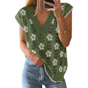 imageZESICA Womens Floral Sleeveless Sweater Vest 2026 Summer Oversized Cap Sleeve V Neck Loose Knit Tank Tops Casual OutfitsDustygreen