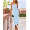 imageZESICA Womens 2026 Summer Boho Floral Strapless Bodycon Midi Dress Off Shoulder Tube Beach Cocktail Party Long DressesBlue