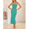 imageZESICA Womens 2026 Summer Boho Floral Strapless Bodycon Midi Dress Off Shoulder Tube Beach Cocktail Party Long DressesPeacock